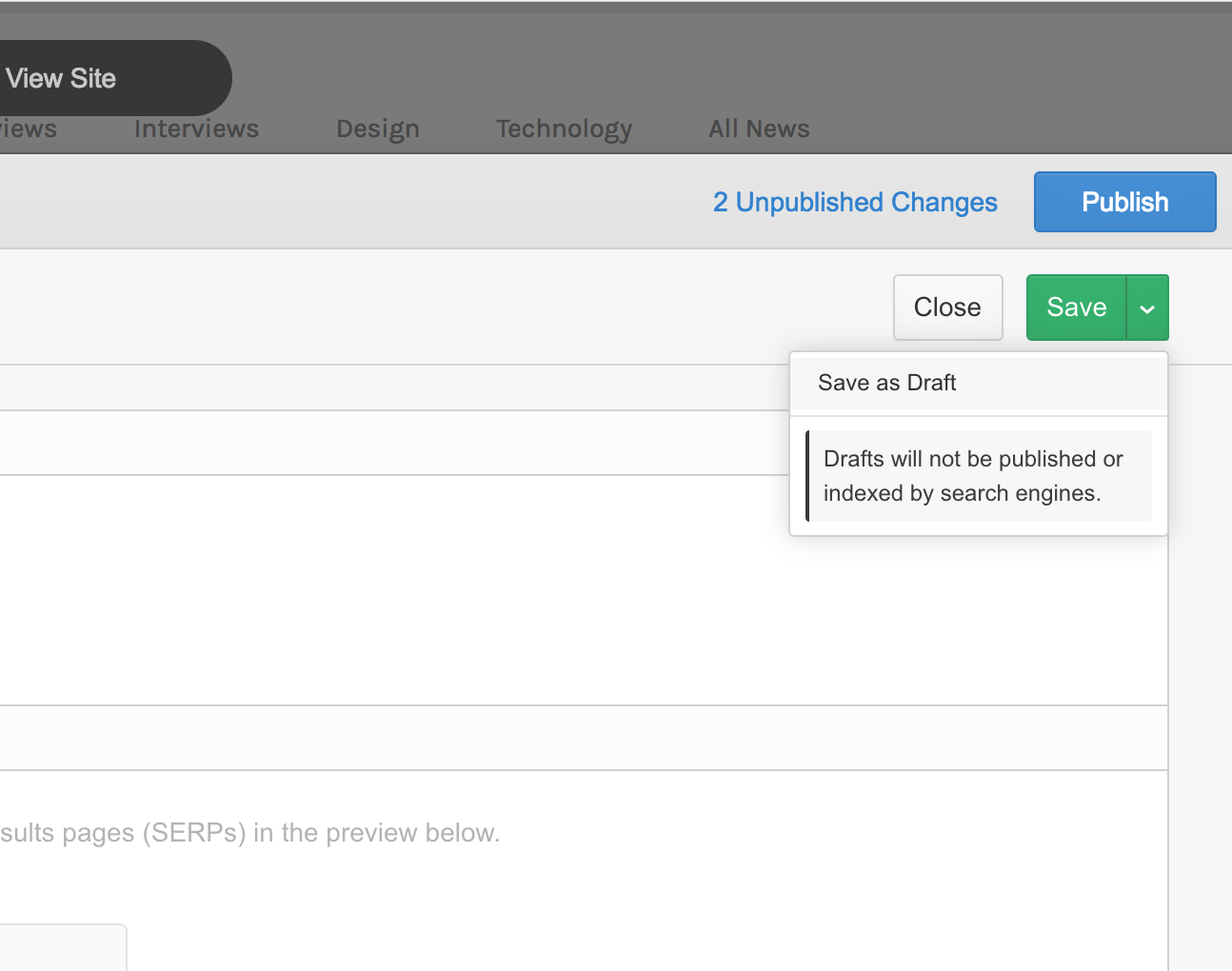 Save pages as drafts flow Features